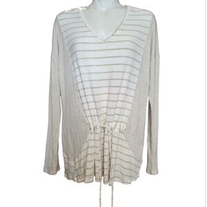 Sweet Grey Elegant Cream Striped Long Sleeve Top T3